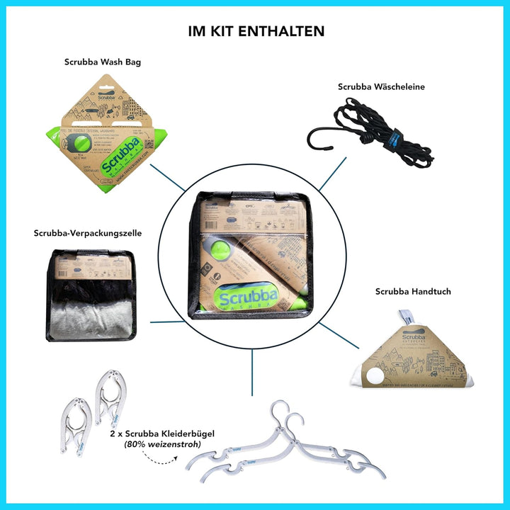 Scrubba Waschbeutel Set 2.0 – Tragbare Reise-Waschmaschine für Hotel und Reisen - Leichter, Kleiner