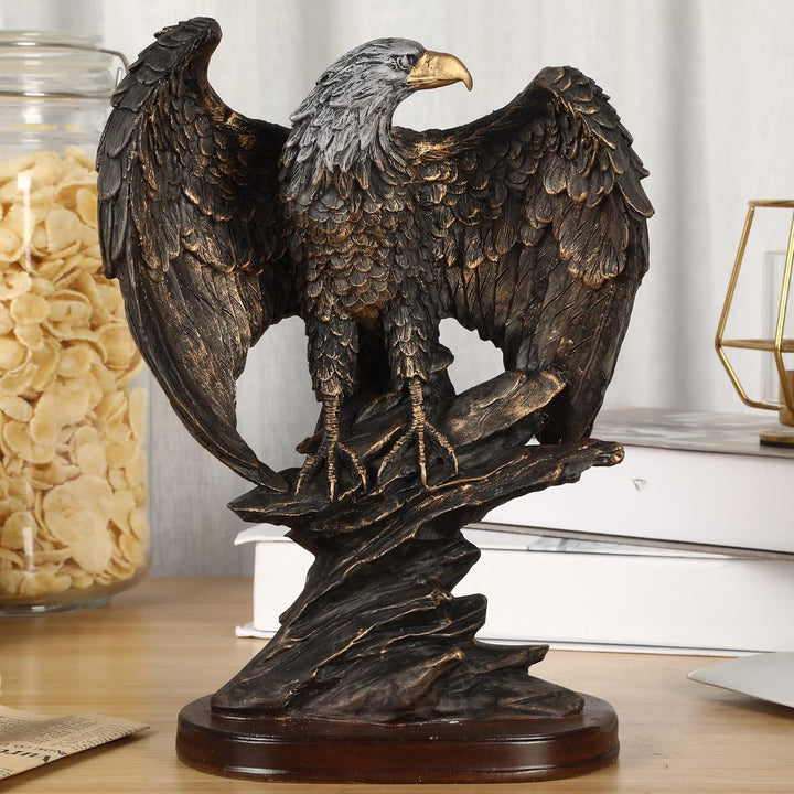 H&W 26cm H Patriotischer Adler Statue,Sandstein Harz Skulpturen für Männer,Wildvogel Adler Figuren,A