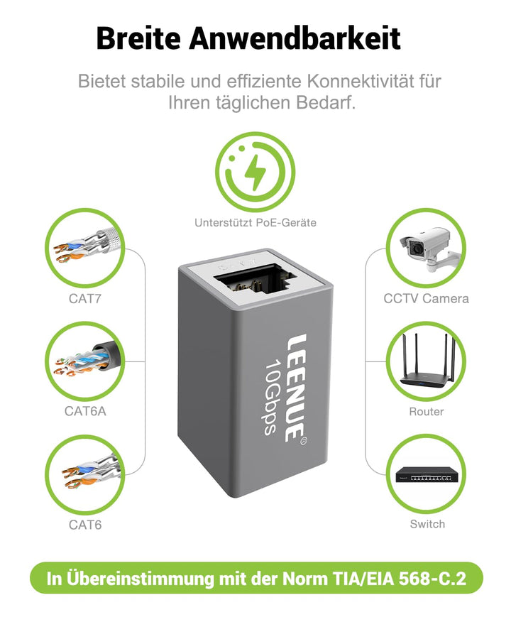 RJ45 Kupplung 6 Stück, Cat 7 LAN Kabel verbinder für LAN Kabel, Netzwerkkabel, Patchkabel, Netzwerk