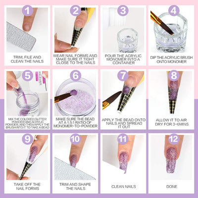 Morovan Acryl Nagelset Acryl Pulver Nails Acryl Liquid Monomer Acrylpulver und Flüssigkeit Set Für N