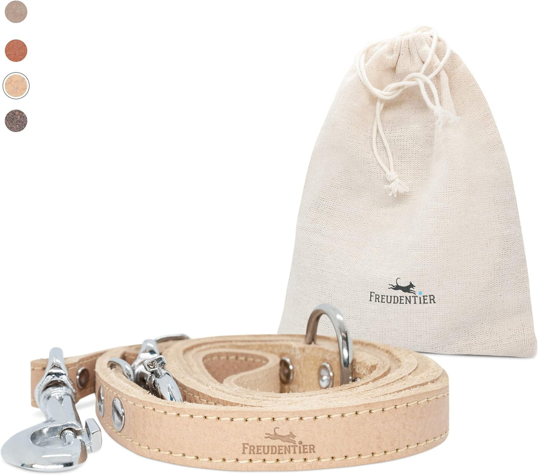 FREUDENTIER® Hundeleine aus Leder (LWG Gold Zertifiziert) 2m, 3-Fach verstellbare Führleine, liebevo