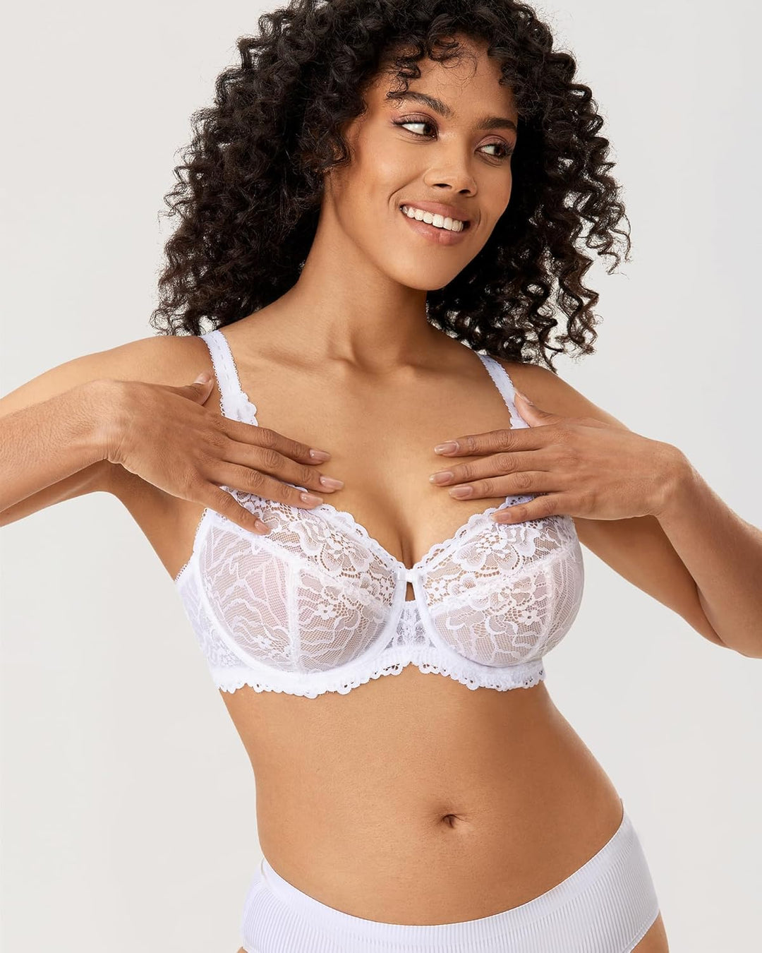 DELIMIRA Damen Minimizer BH Grosse Grössen ohne Polster Vollschalen mit Spitze 75D Weiss, 75D Weiss