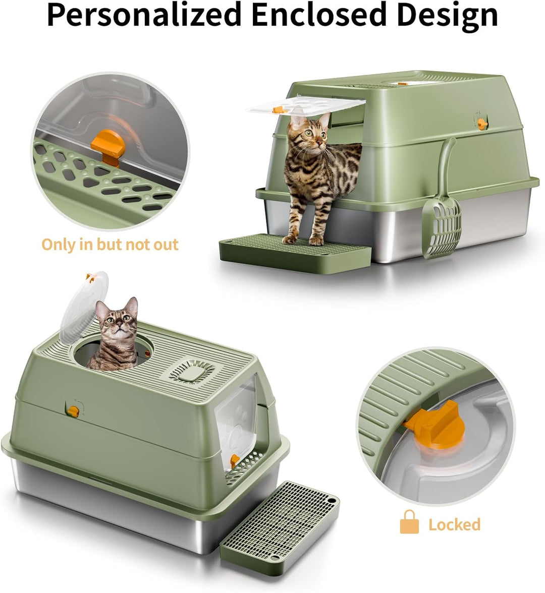 Edelstahl Katzenklo mit Deckel, Grosse XXL Katzentoilette aus Edelstahl, Geschlossen Katzentoiletten
