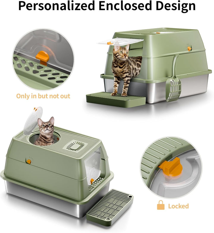 Edelstahl Katzenklo mit Deckel, Grosse XXL Katzentoilette aus Edelstahl, Geschlossen Katzentoiletten
