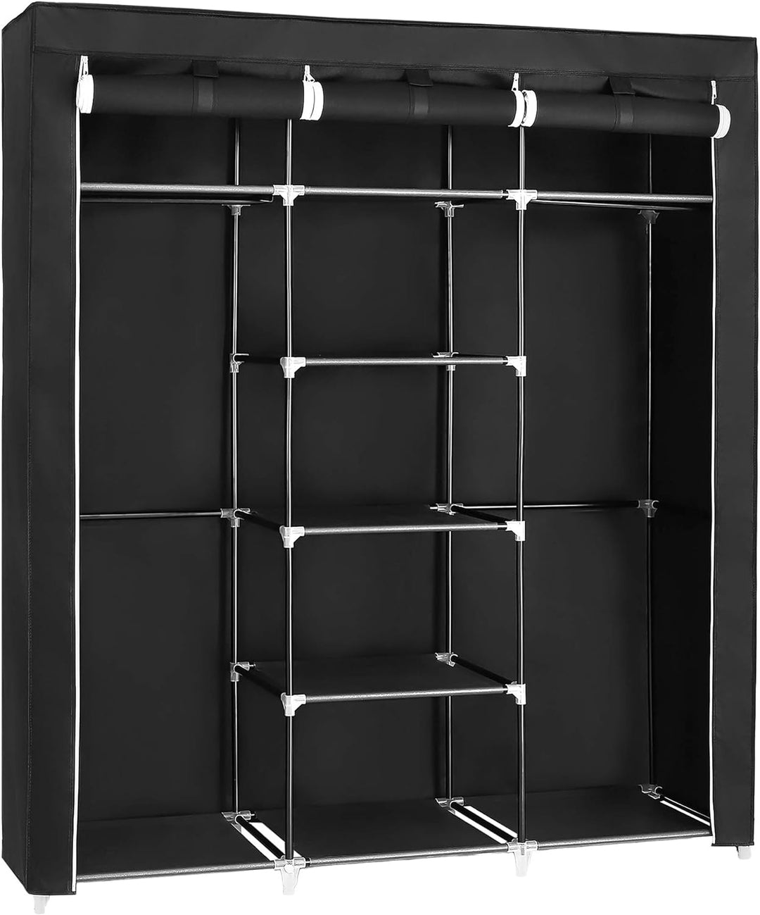 SONGMICS Kleiderschrank, Faltschrank, Faltbare Garderobe mit 2 Kleiderstange, 175x150x45 cm, schwarz
