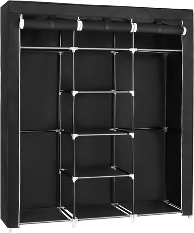 SONGMICS Kleiderschrank, Faltschrank, Faltbare Garderobe mit 2 Kleiderstange, 175x150x45 cm, schwarz