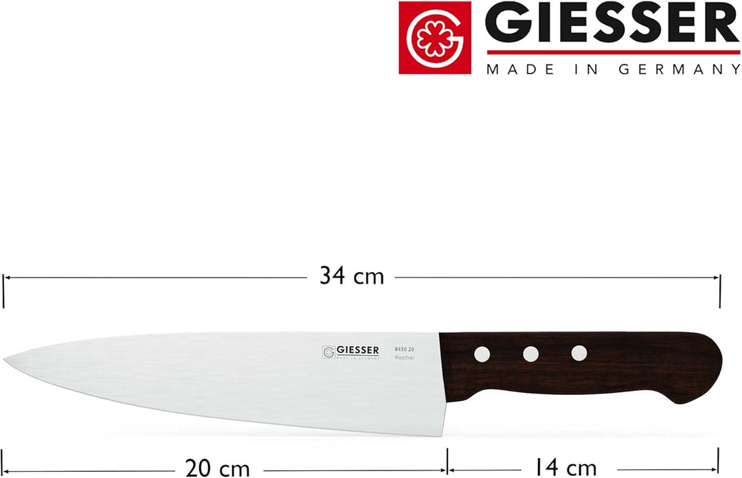 GIESSER seit 1776 - Made in Germany - Kochmesser mit Holzgriff rutschfest Kotibe, 20 cm, rostfrei, s
