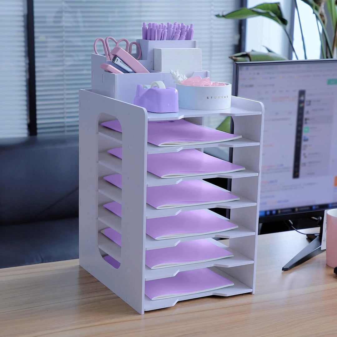 HMXLJJY Briefablage Organizer, A4 Papier Ablagefächer, 7-stöckiges Büro Aktenablage, Schreibtisch Da