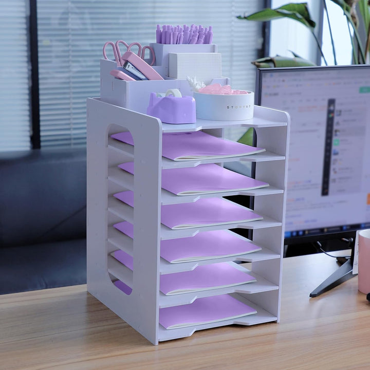 HMXLJJY Briefablage Organizer, A4 Papier Ablagefächer, 7-stöckiges Büro Aktenablage, Schreibtisch Da