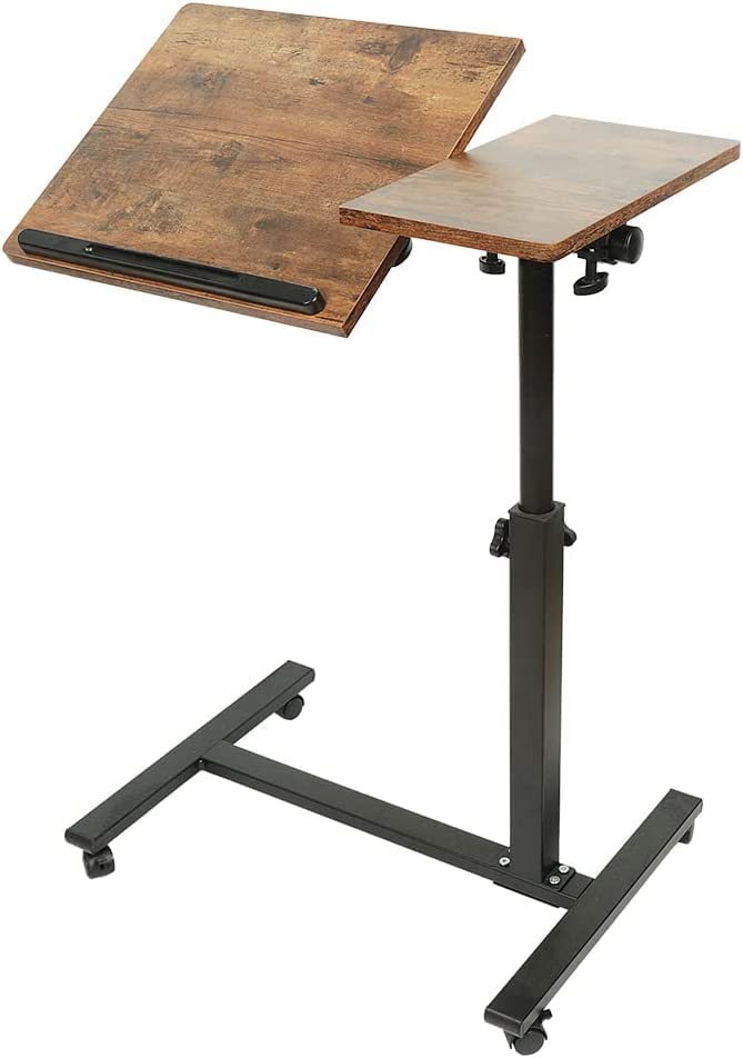 Betttisch für Laptop, höhenverstellbar, 5 feststellbare Rollen, faltbar, Holz, Schreibtisch, PC, Sch