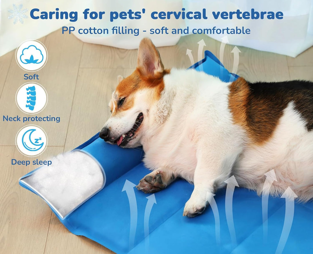 pecute Kühlmatte mit Kissen Hunde Katzen (120 * 75cm), Kuhlmatte für Hund und Katze mit Ungiftiges G