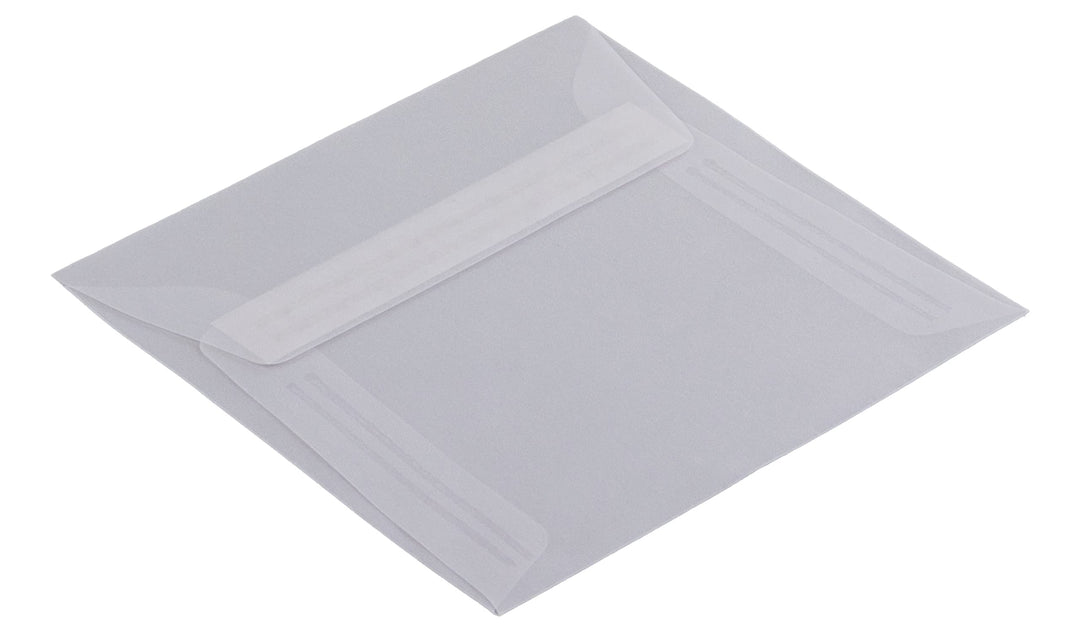 100 Stück, Transparente Briefumschläge, 125 x 125 mm, Haftklebung mit Abziehstreifen, Gerade Klappe,