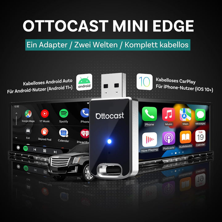 (Neues 2025 Modell) OTTOCAST 2-in-1 Wireless Carplay Android Auto Adapter, OTTO CAST Mini Edge für i