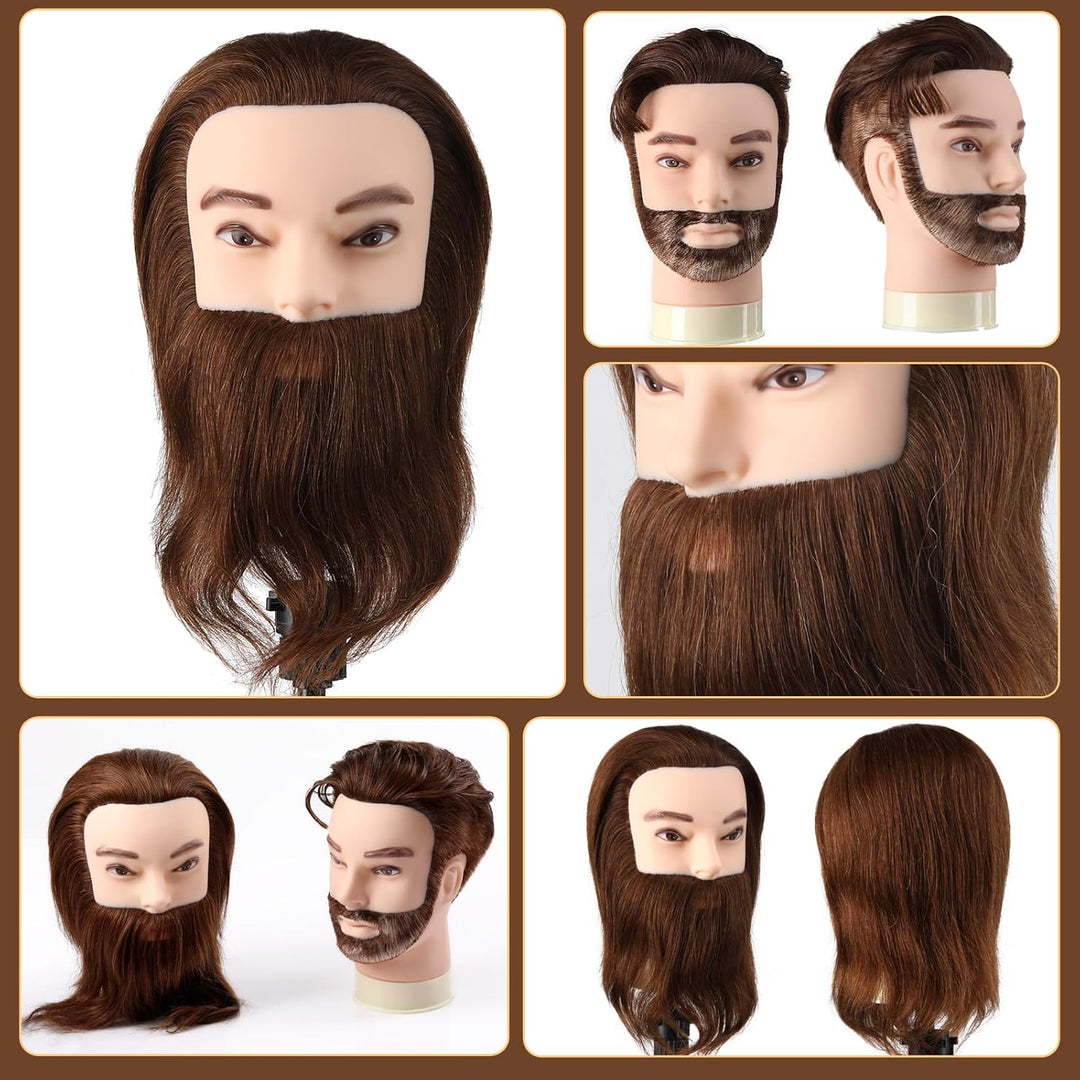 Mann Frisierkopf 100% Echthaar mit Bart Männlich Übungskopf Echthaar Friseur Kopf Puppenkopf Mannequ