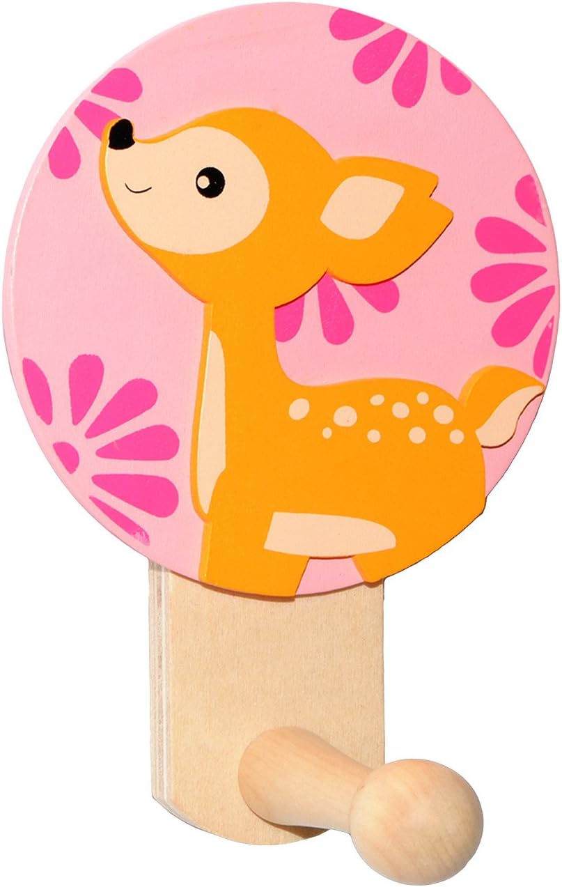 alles-meine.de GmbH 6 Stück Garderobenhaken - Bunte Tiere/Waldtiere - aus Holz - Wandhaken/Kindergar
