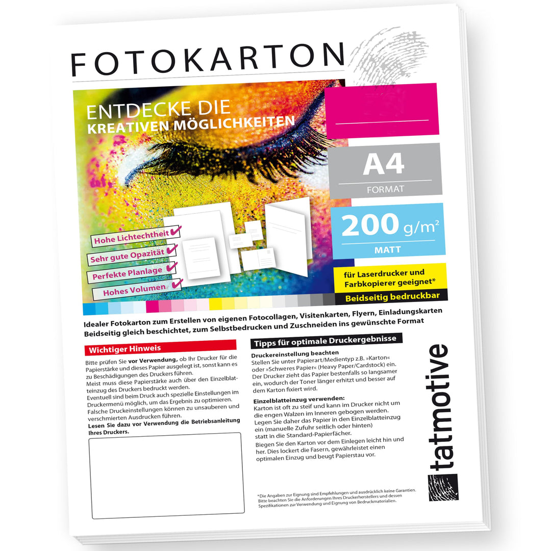 PREMIUM 200g Druckerpapier Matt Weiss A4 Fotokarton, Fotopapier für Laserdrucker, Beidseitig bedruck