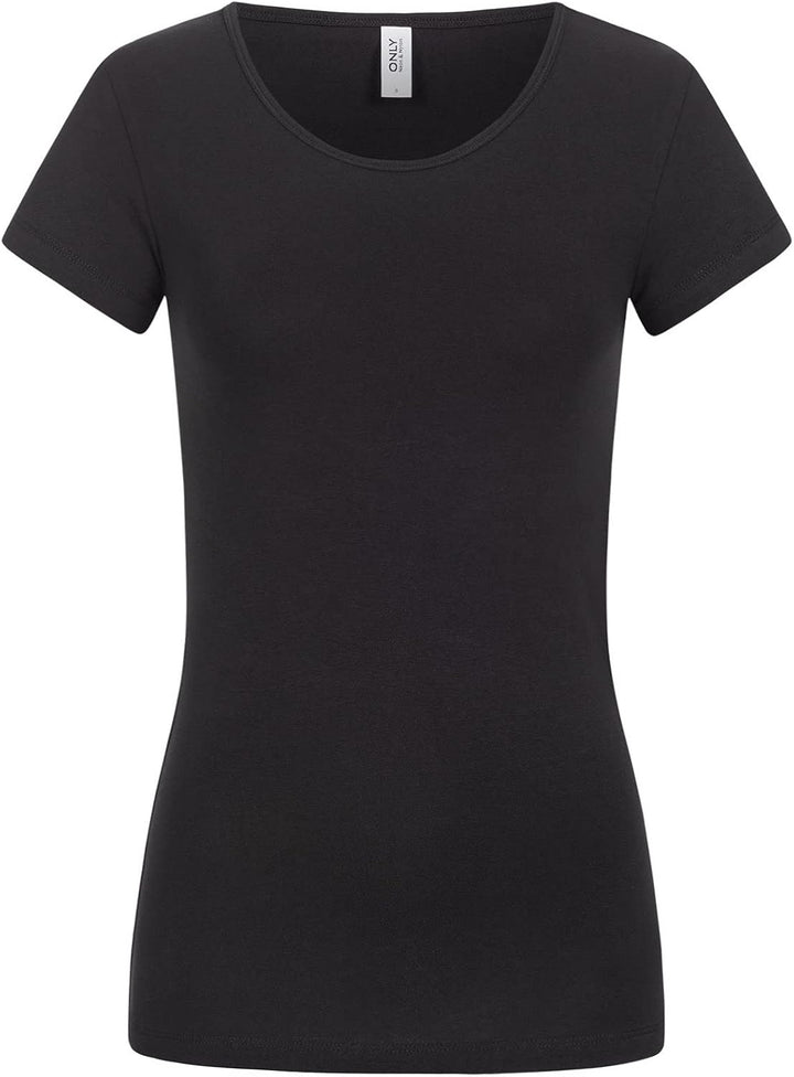 ONLY Damen T-Shirt Onllive Love Life Basic Damenshirt L 3er Pack Schwarz (Black), L 3er Pack Schwarz