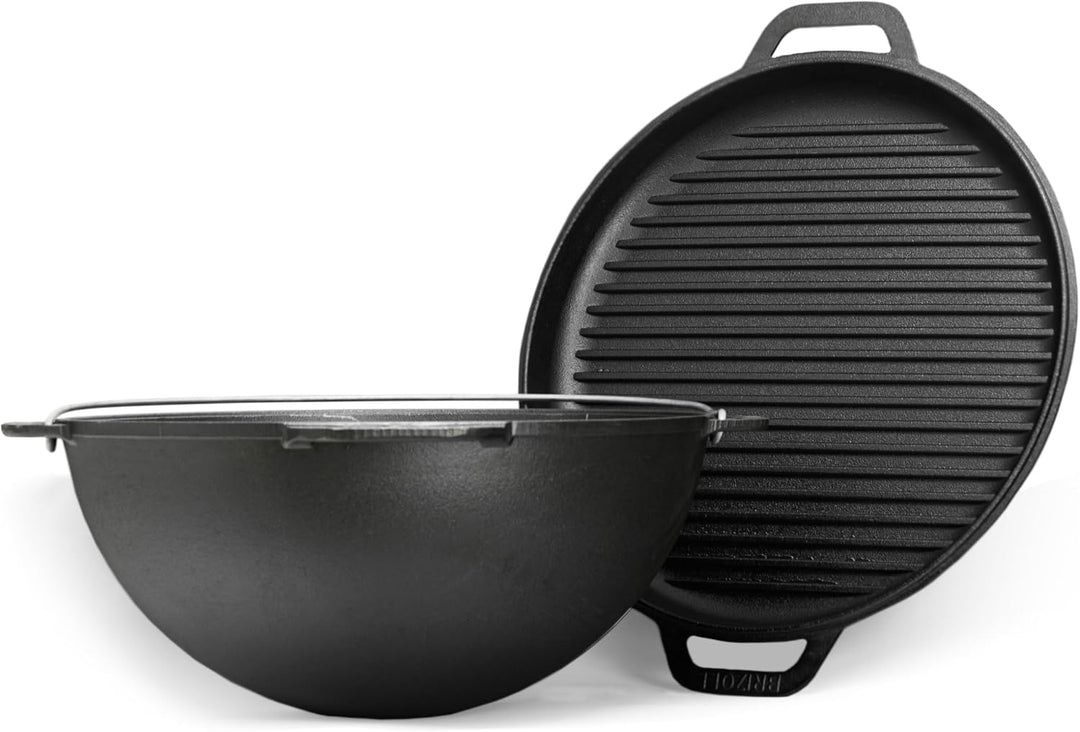 4BIG.fun Schwenktopf 8 L Kazan aus Gusseisen Kasan Asien Kessel mit Deckel-Grillpfanne Gusstopf Camp