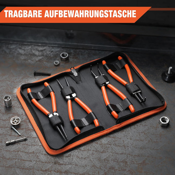 ValueMax Sprengringzangensatz 4tlg.,Sicherungsringzange Set 180mm mit Tasche, für Innen- und Aussens