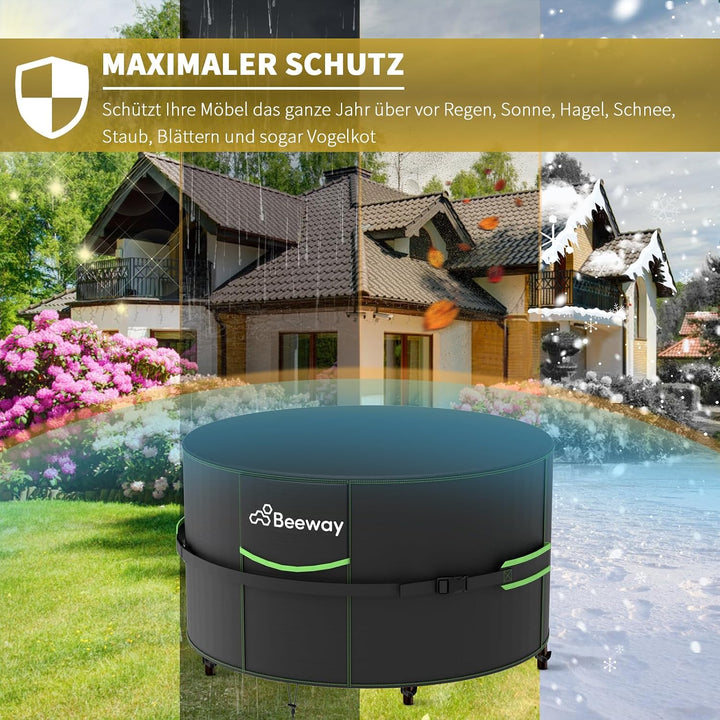 BEEWAY Gartenmöbel Abdeckung Wasserdicht V2.0 Φ230x102cm Rund, Schutzhülle Abdeckplane für Gartentis