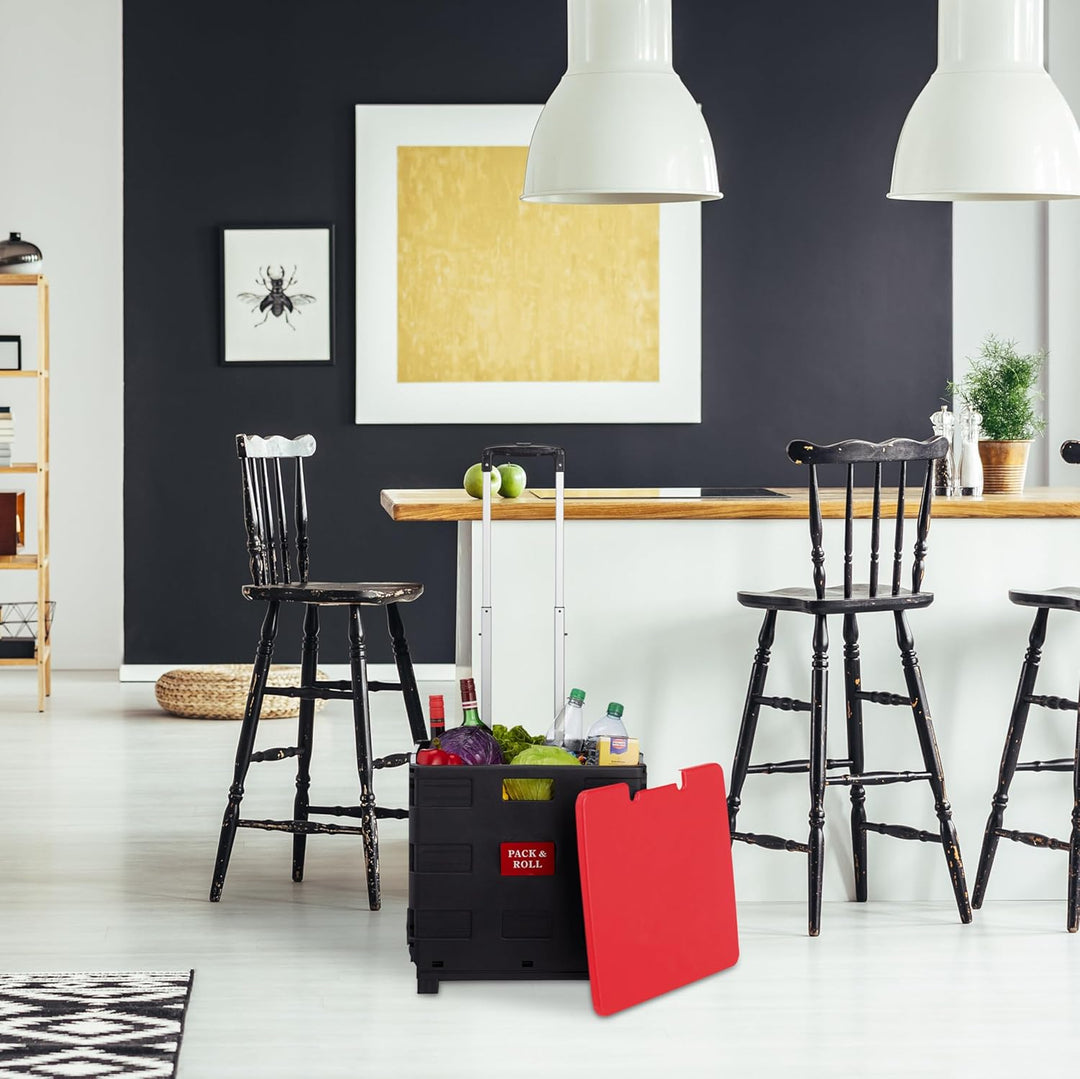 Relaxdays Einkaufstrolley, Klapptrolley mit Rollen & Deckel, Teleskopgriff, bis 35 kg, Faltbarer Tro