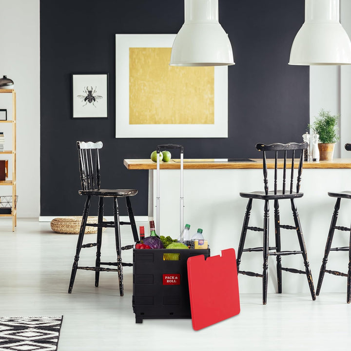 Relaxdays Einkaufstrolley, Klapptrolley mit Rollen & Deckel, Teleskopgriff, bis 35 kg, Faltbarer Tro