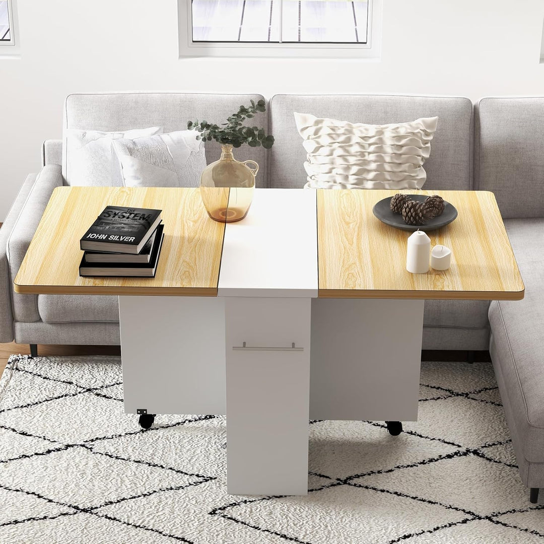 GarveeHome Klappbarer Esstisch, Platzsparender Esstisch Im Landhausstil Mit 4 Ablageflächen, 6 Rolle