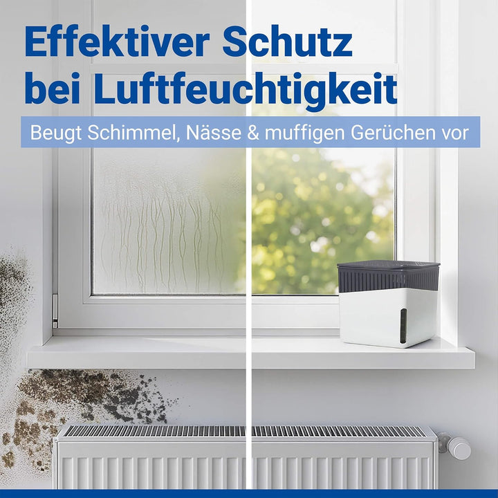 WENKO Raumentfeuchter Cube 1000 g weiss Luftentfeuchter reduziert Schimmel & Gerüche Auffangschale L