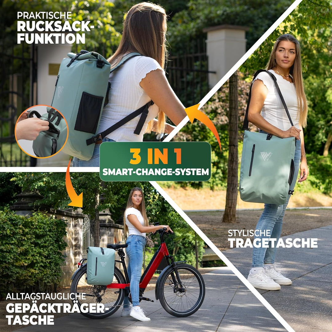MIVELO - 3in1 Fahrradtasche für Gepäckträger, 100% wasserdicht &amp; PVC-frei, Fahrradtasche Rucksack &amp;