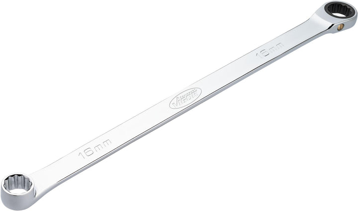 VIGOR Ratschen-Ringschlüssel V7031-16, extra lang, 16 mm SW, 362 mm Länge, 72 Zähne, verchromt und p