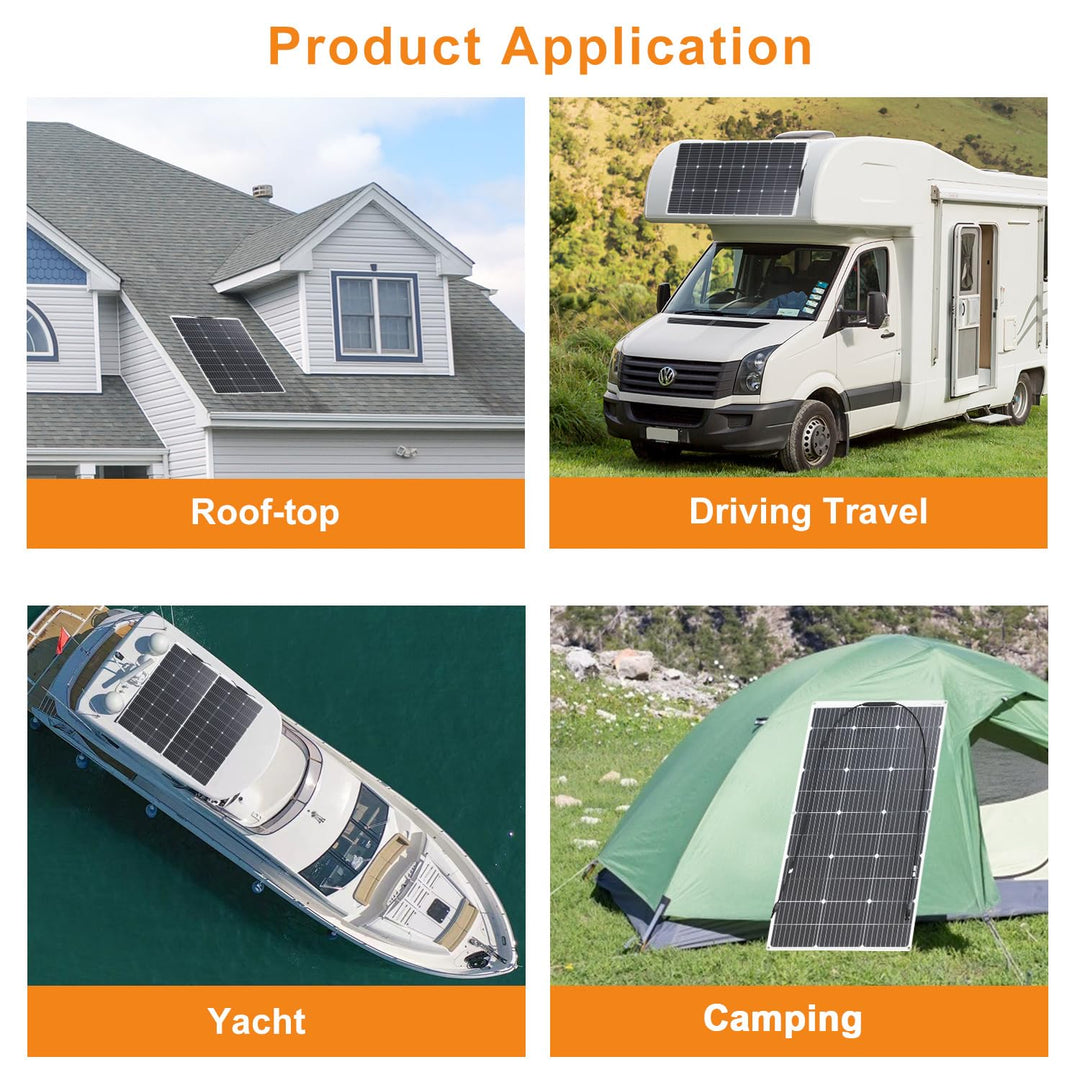 Aysolar 100W 12V Solarpanel Flexibel Monokristallines Flexible Solarmodul IP67 Wasserdicht Photovolt