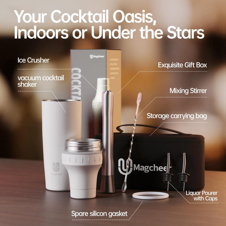 Cocktail Shaker Set mit Integrierter Massskala 900ml Premium Edelstahl Frostsicherer Doppelwand-Bark