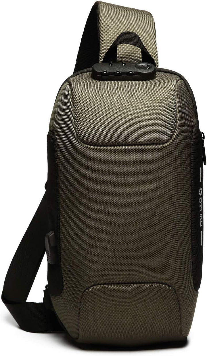 FANDARE Neu Herren Schultertasche Brusttasche mit Passwortschloss, USB, Reflektierende Streifen Umhä