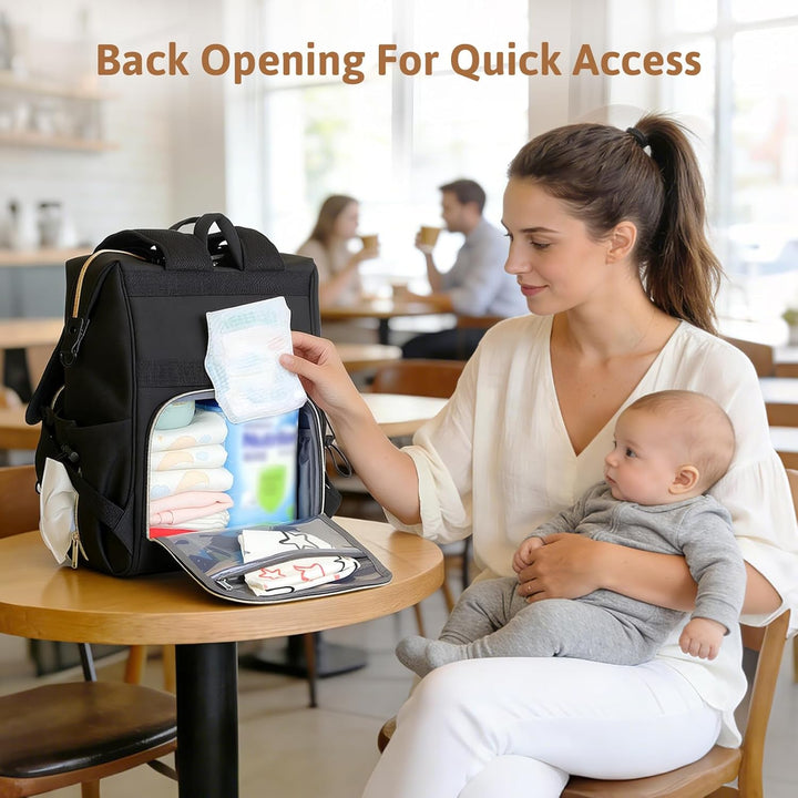 Lekesky Wickelrucksack Gross, Baby Wickeltasche Rucksack mit Wickelunterlage & Kinderwagengurten, Mu
