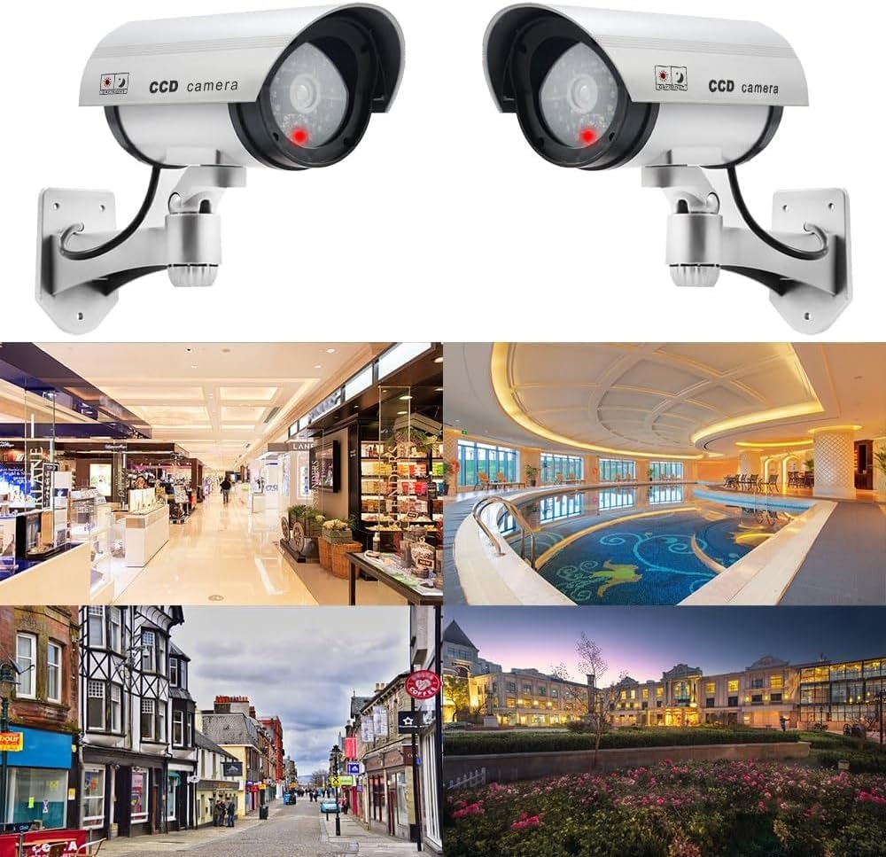 Dummy Kamera Fake Überwachung Kamera CCTV mit Blinkendem LED Licht Sicherheitskamera - 2 Stück (Silb