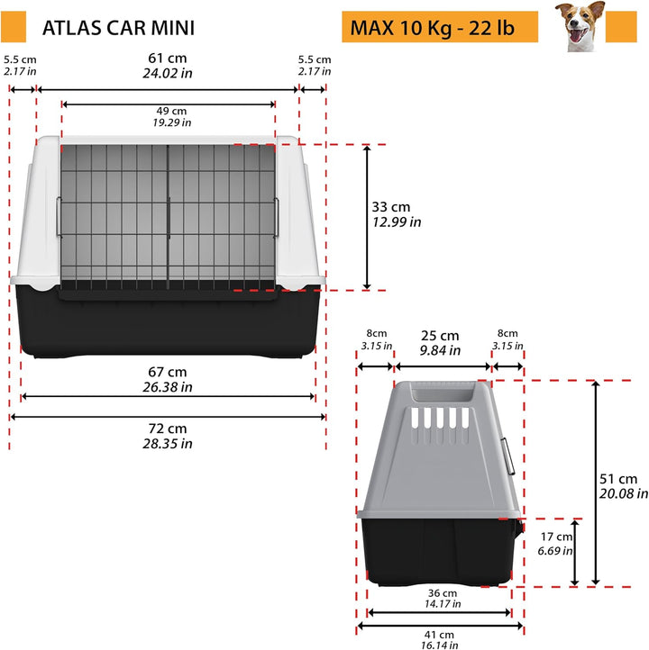 Ferplast Hundebox Auto für kleine Hunde ATLAS CAR MINI, Hundetransportbox, Tiertransportbox, 72 x 41