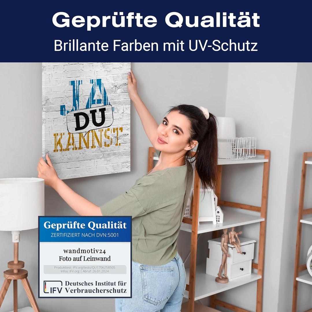 wandmotiv24 Leinwand-Bilder Motivation, Grösse 60x45cm, Hochformat, Ja du Kannst, Spruch auf Leinwan