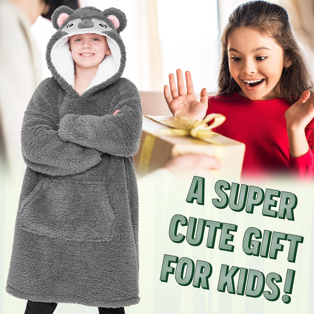 CityComfort Decke Hoodie Kinder Fleece Übergrösse Kapuzenpullover Mädchen Einheitsgrösse Grauer Koal