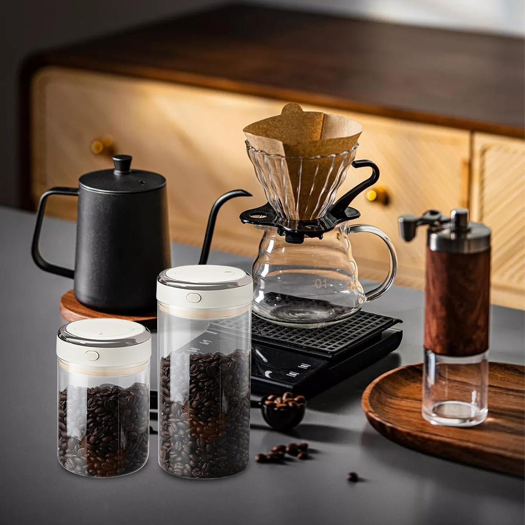 Kaffeedose luftdicht, 2 Stück kaffeedosen 1100ml 1700ml, Transparent Vakuum Kaffeebohnen Behälter Gl