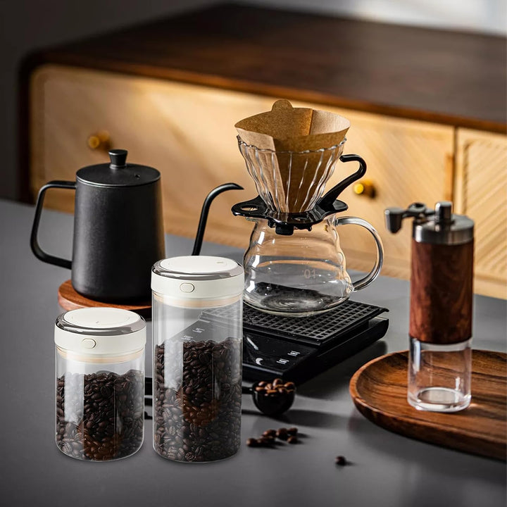 Kaffeedose luftdicht, 2 Stück kaffeedosen 1100ml 1700ml, Transparent Vakuum Kaffeebohnen Behälter Gl