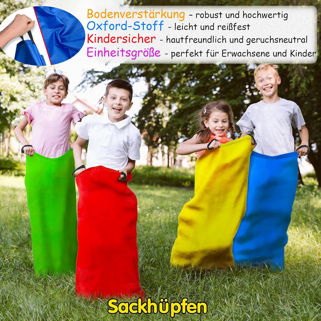 LINAYE Outdoor Spiele für Kinder Kindergeburtstag, Spiele für Draussen - Sackhüpfen Säcke, Eierlauf