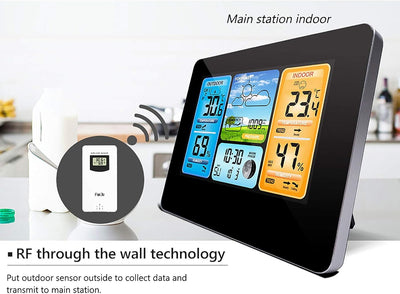 ALLOMN Wetterstationen kabellos mit Innen-/Aussensensor, LCD-Digitalwetterstation mit Alarm/Temperat