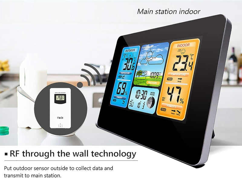 ALLOMN Wetterstationen kabellos mit Innen-/Aussensensor, LCD-Digitalwetterstation mit Alarm/Temperat