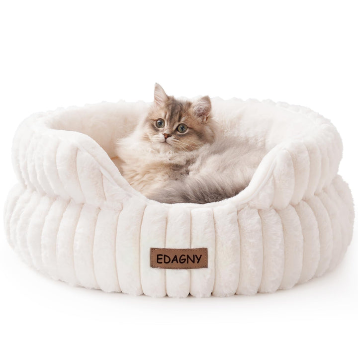 EDAGNY Stilvolle Rundes Katzenbetten Weiches Welpenbett Angstlösend Creme S Creme L 51 x B 51 x H 20