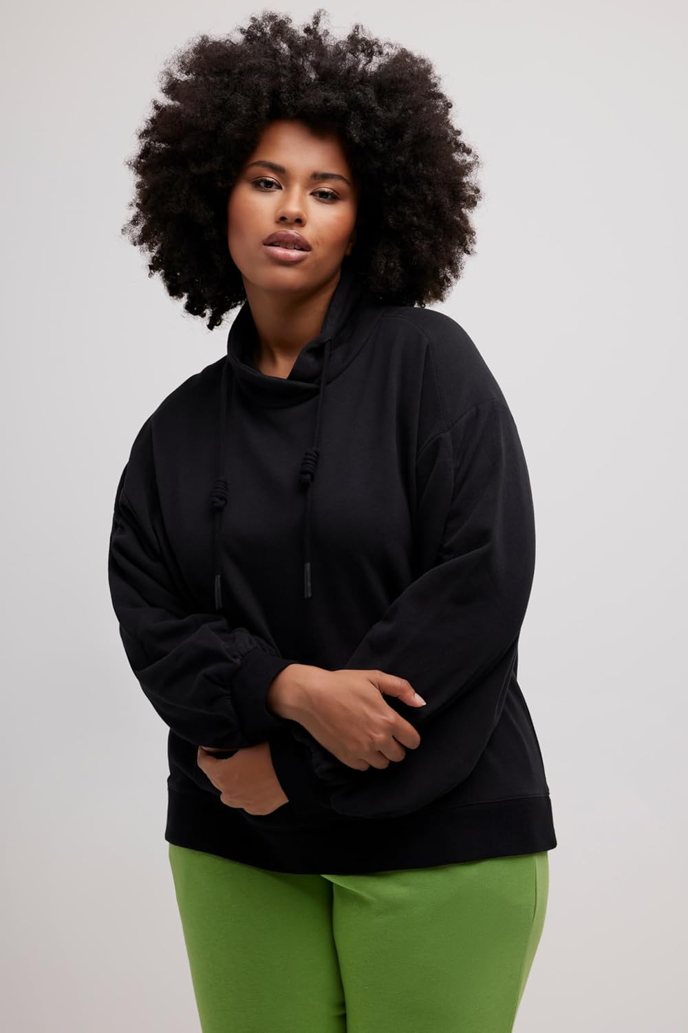 Ulla Popken Damen grosse Grössen Übergrössen Plus Size Sweatshirt, Kängurutasche, Oversized, Stehkra
