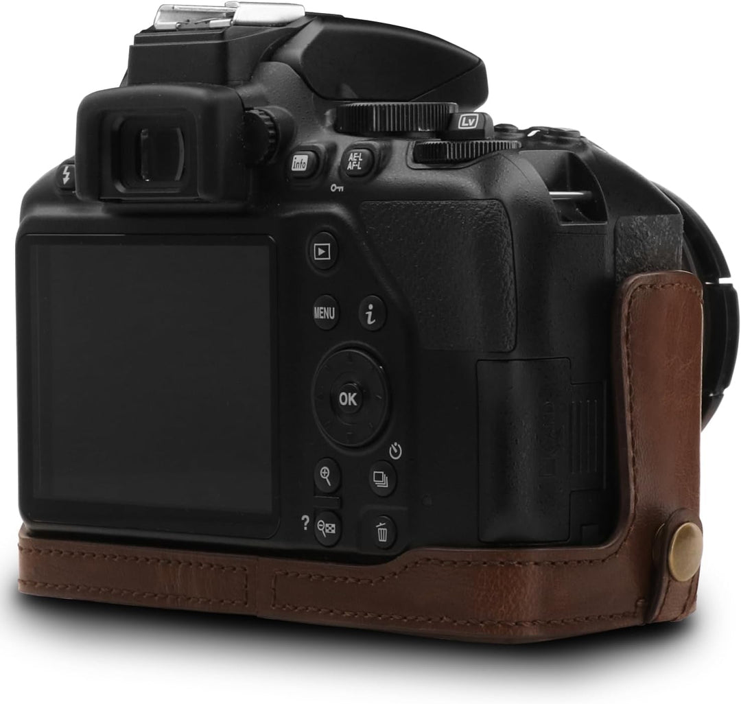 MegaGear MG1536 Nikon D3500 Ever Ready Leder Kamera-Case mit Trageriemen - Dunkelbraun, Dunkelbraun