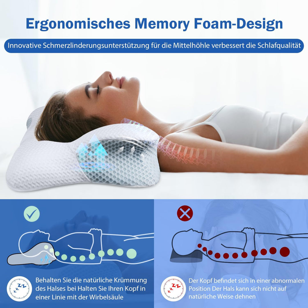 Zervikalkissen gegen Nackenschmerzen, Orthopädisches Kissen mit Memory Foam gegen Schulterschmerzen,
