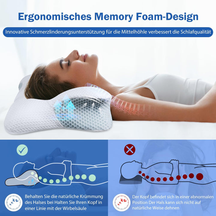 Zervikalkissen gegen Nackenschmerzen, Orthopädisches Kissen mit Memory Foam gegen Schulterschmerzen,