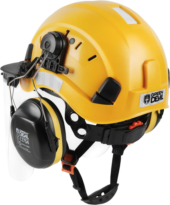 GREEN DEVIL Kettensägen-Schutzhelm Forstschutzhelm Sicherheitshelm mit Gehörschutz Ohrenschützer und