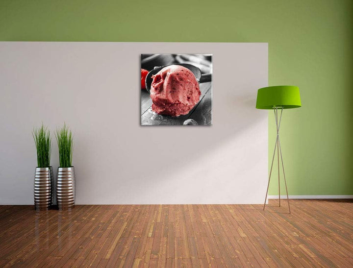 Pixxprint Selbstgemachtes Himbeereis als Leinwandbild/Grösse: 70x70 cm/Wandbild/Kunstdruck/fertig be